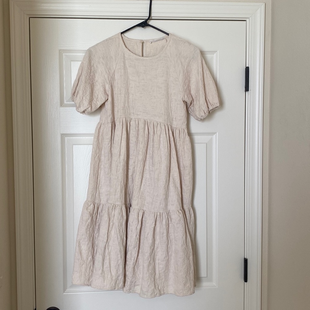 Zara cream dress with puff sleeves